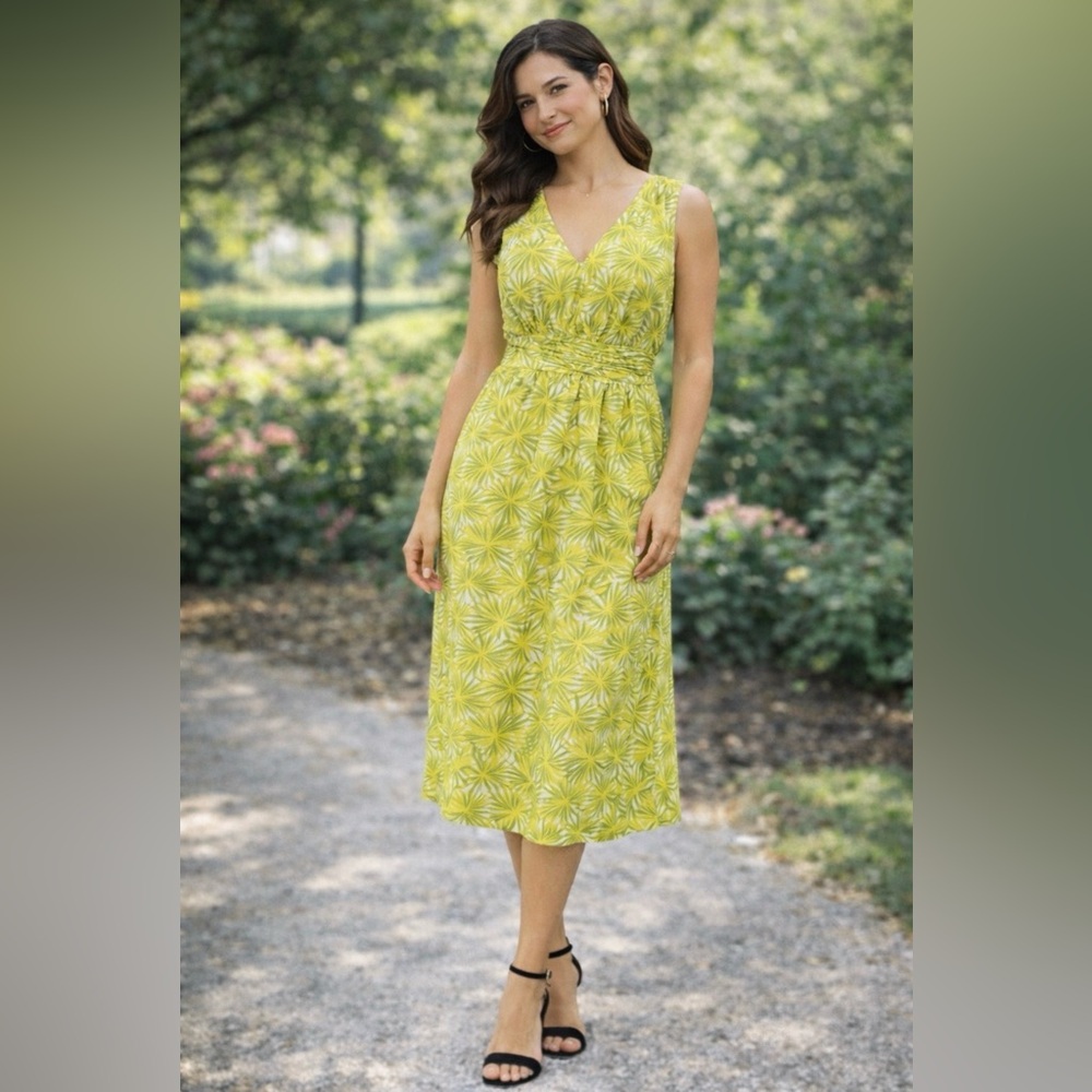 Boden Dress Green Cream 10 All Cotton A Line Washable Sleeveless Summer